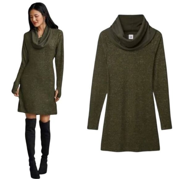 CAbi Dresses & Skirts - Cabi #4016 Olive Green Solace Cowl Neck Cinch Back Preppy Comfy Dress Size Small